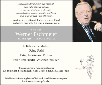 Anzeige von Werner Eschmeier von Westfälische Nachrichten