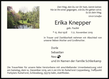 Anzeige von Erika Knepper von Westfälische Nachrichten