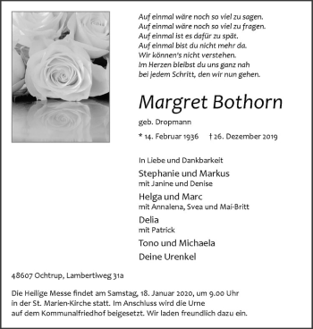 Anzeige von Margret Bothorn von Westfälische Nachrichten