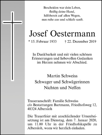 Anzeige von Josef Oestermann von Westfälische Nachrichten