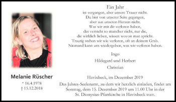 Anzeige von Melanie Rüscher von Westfälische Nachrichten