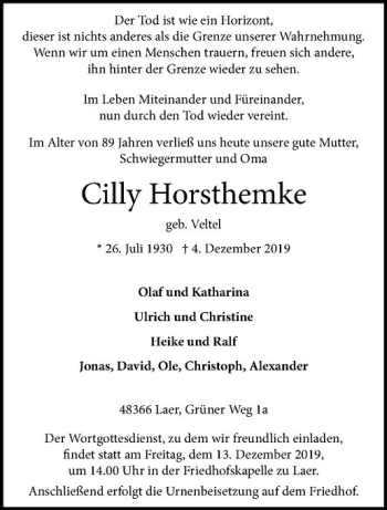 Anzeige von Hans Horsthemke von Westfälische Nachrichten