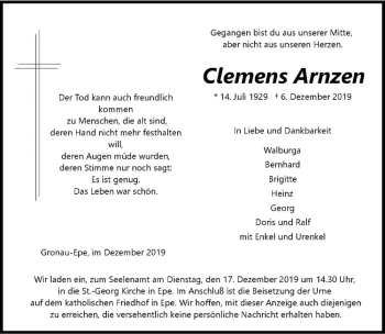 Anzeige von Clemens Arnzen von Westfälische Nachrichten
