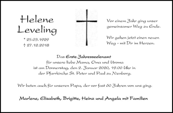 Anzeige von Helene Leveling von Westfälische Nachrichten