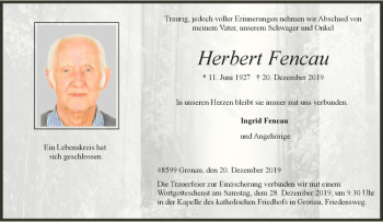 Anzeige von Herbert Fencau von Westfälische Nachrichten