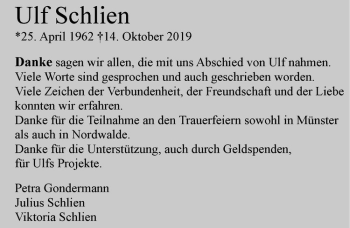 Anzeige von Ulf Schlien von Westfälische Nachrichten
