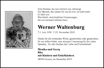 Anzeige von Werner Waltenburg von Westfälische Nachrichten