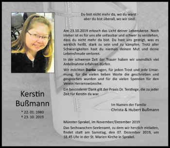 Anzeige von Kerstin Bußmann von Westfälische Nachrichten