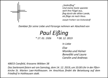 Anzeige von Paul Eißing von Westfälische Nachrichten