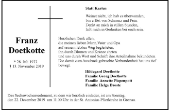 Anzeige von Franz Doetkotte von Westfälische Nachrichten
