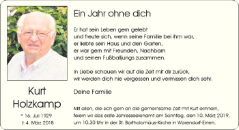 Anzeige von Kurt Holzkamp von Westfälische Nachrichten