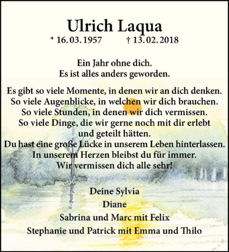  Traueranzeige für Ulrich Laqua vom 13.02.2019 aus Westfälische Nachrichten