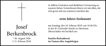 Anzeige von Josef Berkenbrock von Westfälische Nachrichten