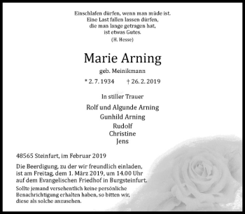 Anzeige von Marie Arning von Westfälische Nachrichten