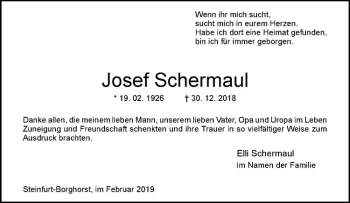 Anzeige von Josef Schermaul von Westfälische Nachrichten