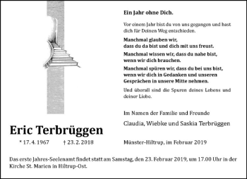 Anzeige von Eric Terbrüggen von Westfälische Nachrichten