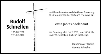 Anzeige von Rudolf Schnellen von Westfälische Nachrichten