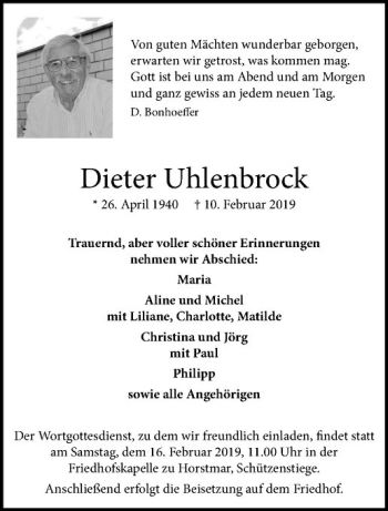 Anzeige von Dieter Uhlenbrock von Westfälische Nachrichten