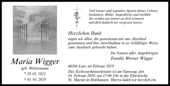 Anzeige von Maria Wigger von Westfälische Nachrichten