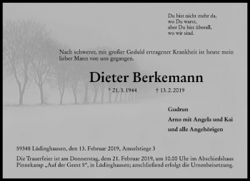 Anzeige von Dieter Berkemann von Westfälische Nachrichten