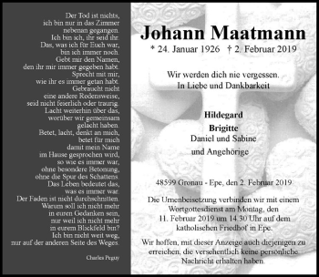 Anzeige von Johann Maatmann von Westfälische Nachrichten
