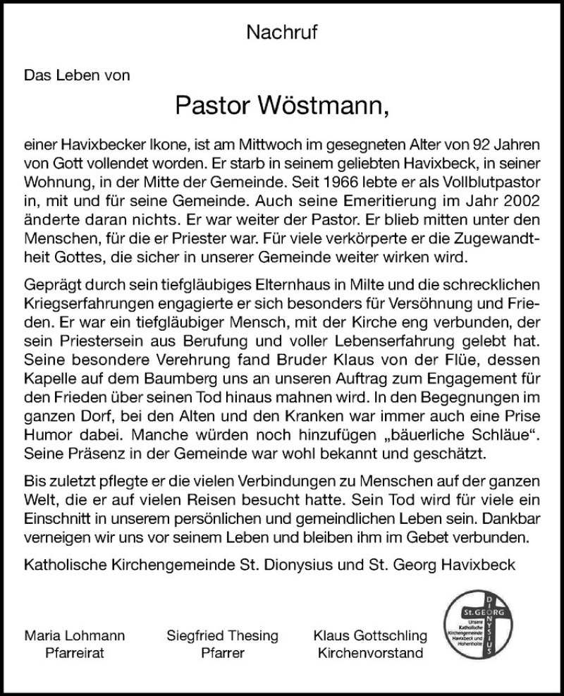  Traueranzeige für Albert Wöstmann vom 09.02.2019 aus Westfälische Nachrichten