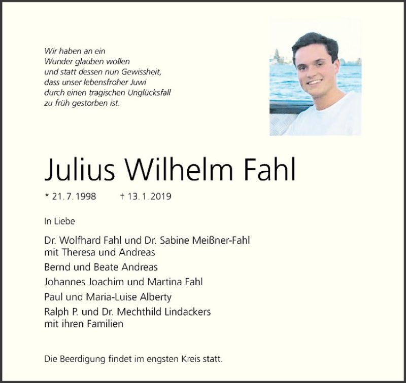  Traueranzeige für Julius Wilhelm Fahl vom 09.02.2019 aus Westfälische Nachrichten