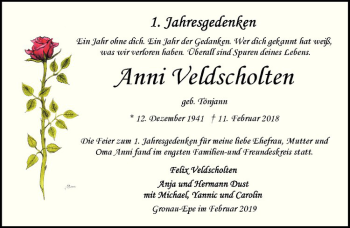 Anzeige von Anni Veldscholten von Westfälische Nachrichten