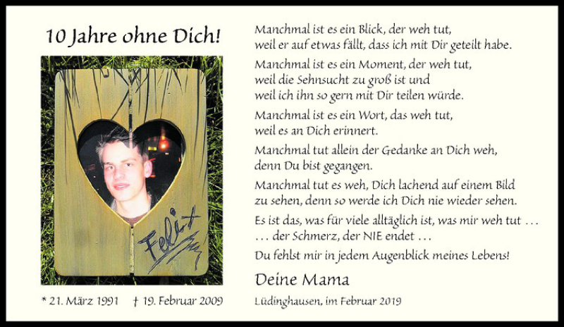  Traueranzeige für Felix Steber vom 19.02.2019 aus Westfälische Nachrichten