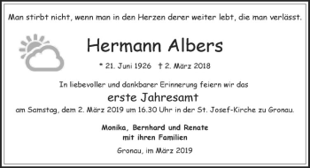 Anzeige von Hermann Albers von Westfälische Nachrichten