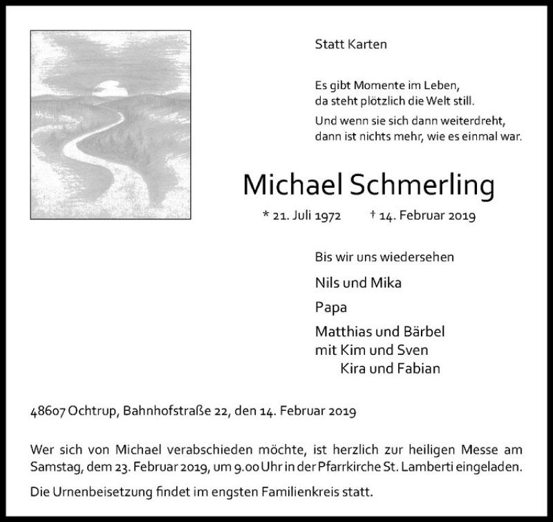  Traueranzeige für Michael Schmerling vom 19.02.2019 aus Westfälische Nachrichten