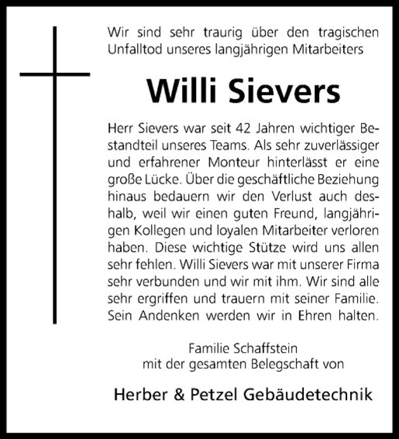  Traueranzeige für Willi Sievers vom 26.02.2019 aus Westfälische Nachrichten