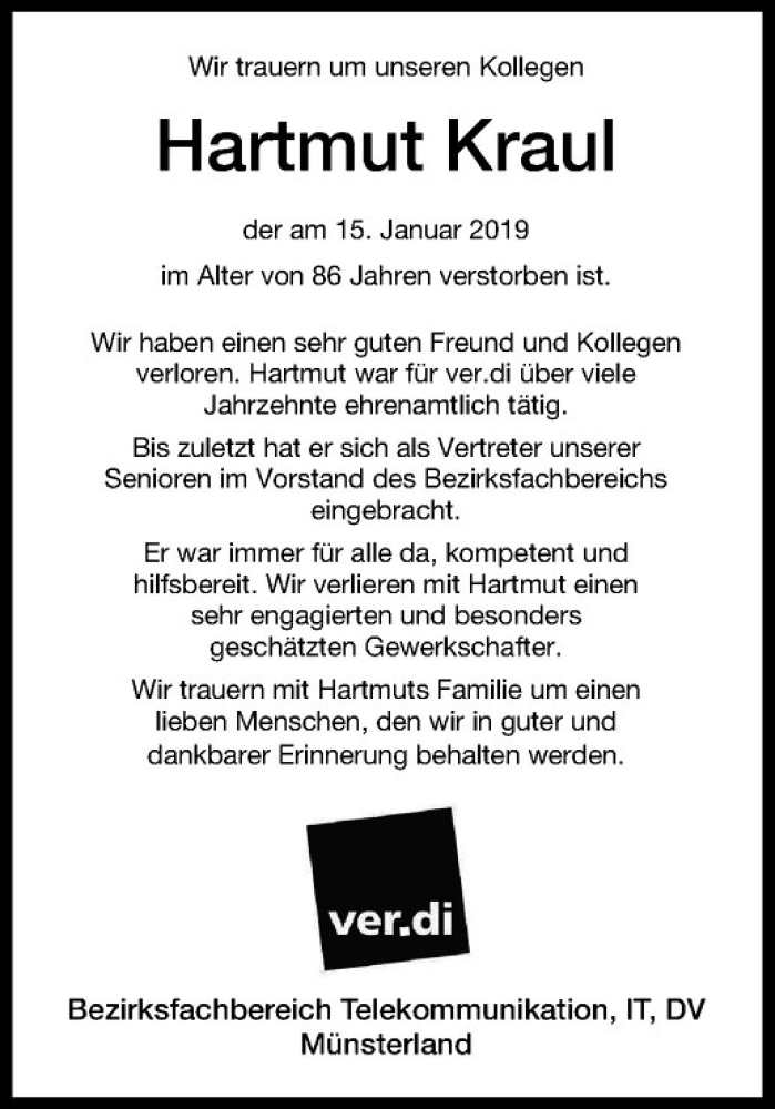  Traueranzeige für   vom 09.02.2019 aus Westfälische Nachrichten