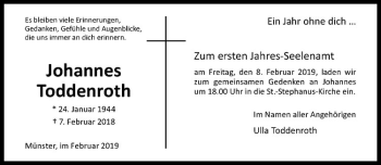 Anzeige von Johannes Toddenroth von Westfälische Nachrichten