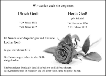 Anzeige von Herta Geiß von Westfälische Nachrichten