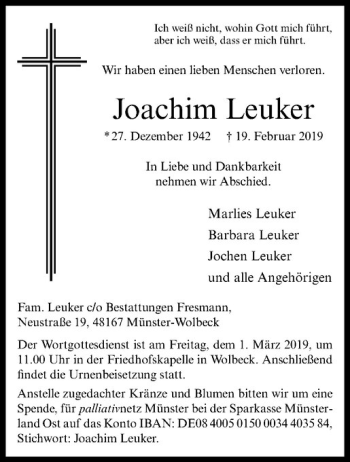 Anzeige von Joachim Leuker von Westfälische Nachrichten