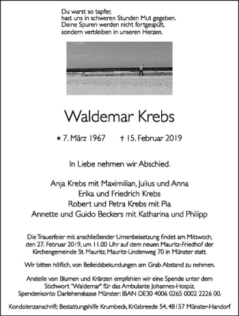 Anzeige von Waldemar Krebs von Westfälische Nachrichten