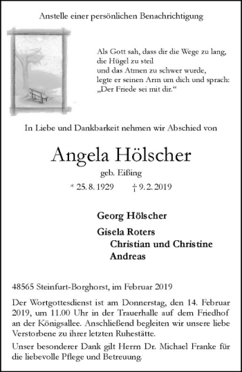 Anzeige von Angela Hölscher von Westfälische Nachrichten