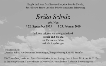 Anzeige von Erika Schulz von Westfälische Nachrichten