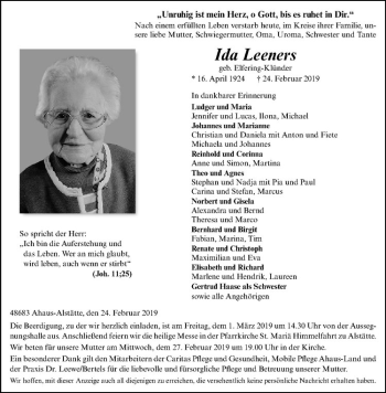 Anzeige von Ida Leeners von Westfälische Nachrichten
