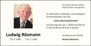 Anzeige von Ludwig Rösmann von Westfälische Nachrichten