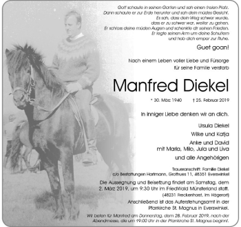 Anzeige von Manfred Diekel von Westfälische Nachrichten