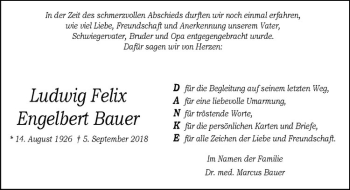 Anzeige von Ludwig Felix Engelbert Bauer von Westfälische Nachrichten