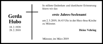 Anzeige von Gerda Hubo von Westfälische Nachrichten