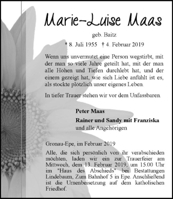 Anzeige von Marie-Luise Maas von Westfälische Nachrichten