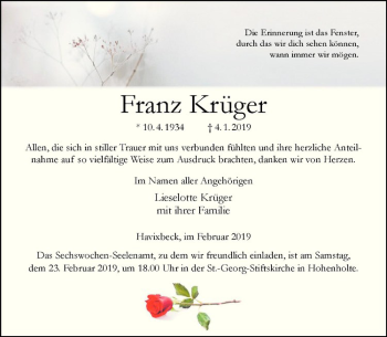 Anzeige von Franz Krüger von Westfälische Nachrichten