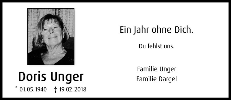  Traueranzeige für Doris Unger vom 19.02.2019 aus Westfälische Nachrichten