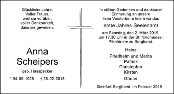 Anzeige von Anna Scheipers von Westfälische Nachrichten