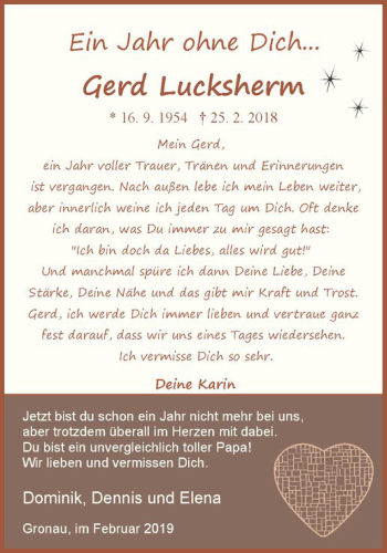 Anzeige von Gerd Lucksherm von Westfälische Nachrichten