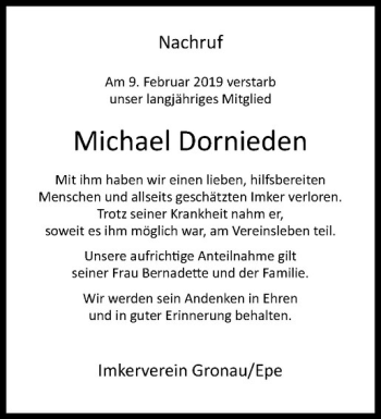 Anzeige von Michael Dornieden von Westfälische Nachrichten